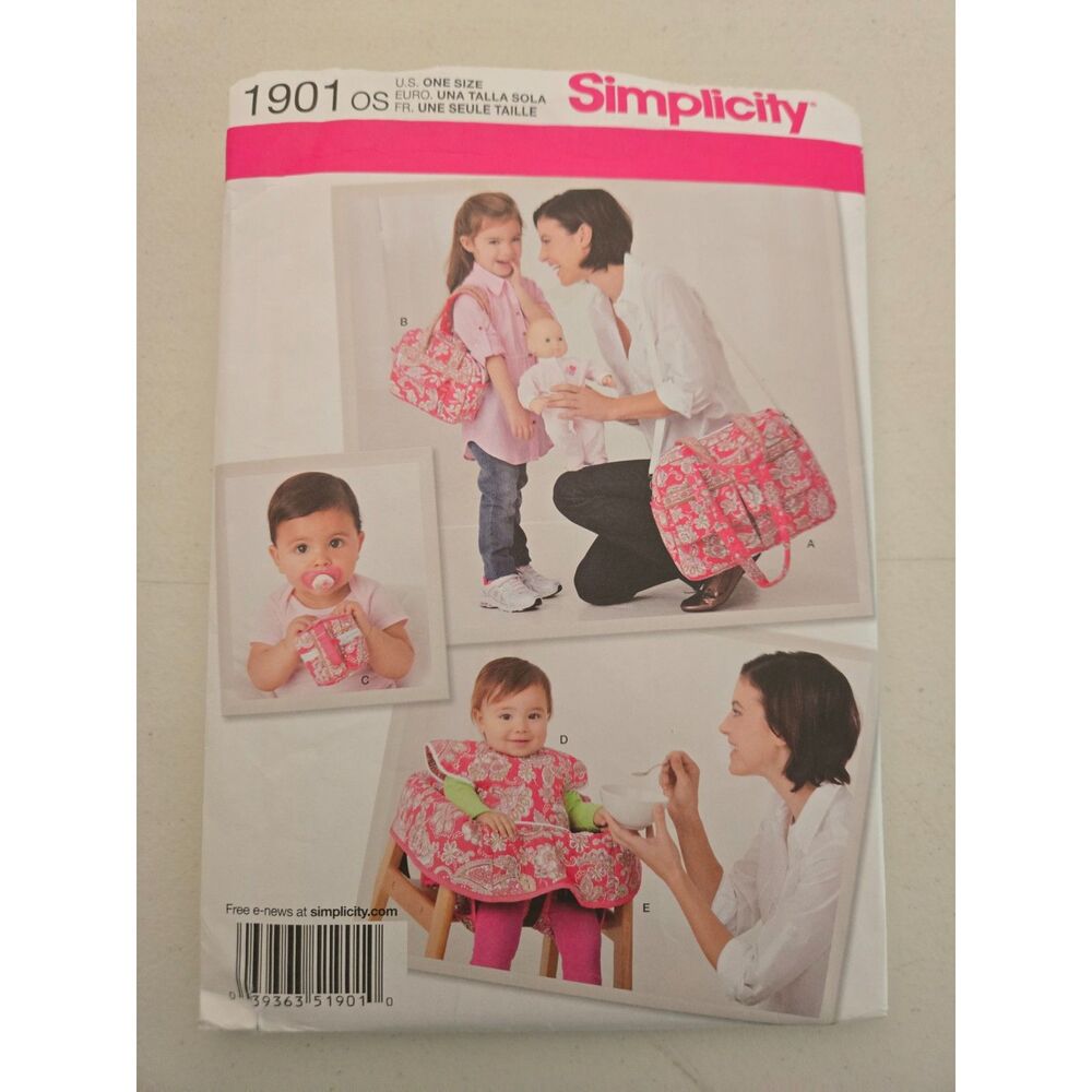 Simplicity Baby Accessories Pattern 1901 Diaper Bag Chair Cover Bib